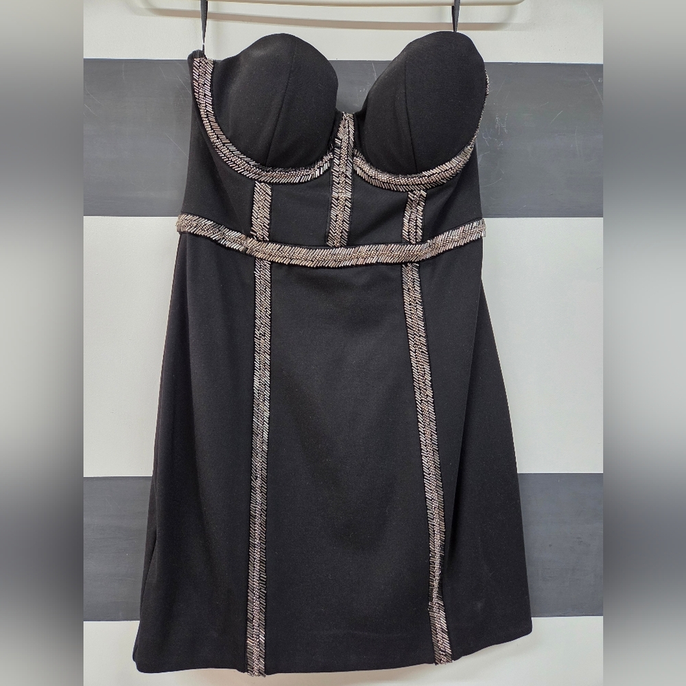Elegant Black Strapless Dress with Silver Accents, nice for a party size medium